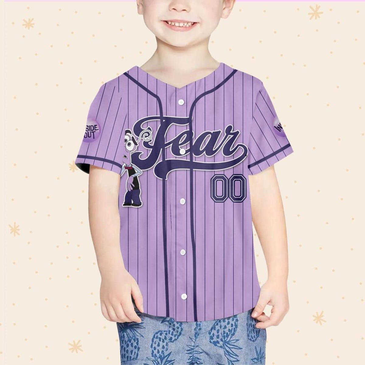 Custom Disney Inside Out Fear Simple Purple Baseball Jersey 4