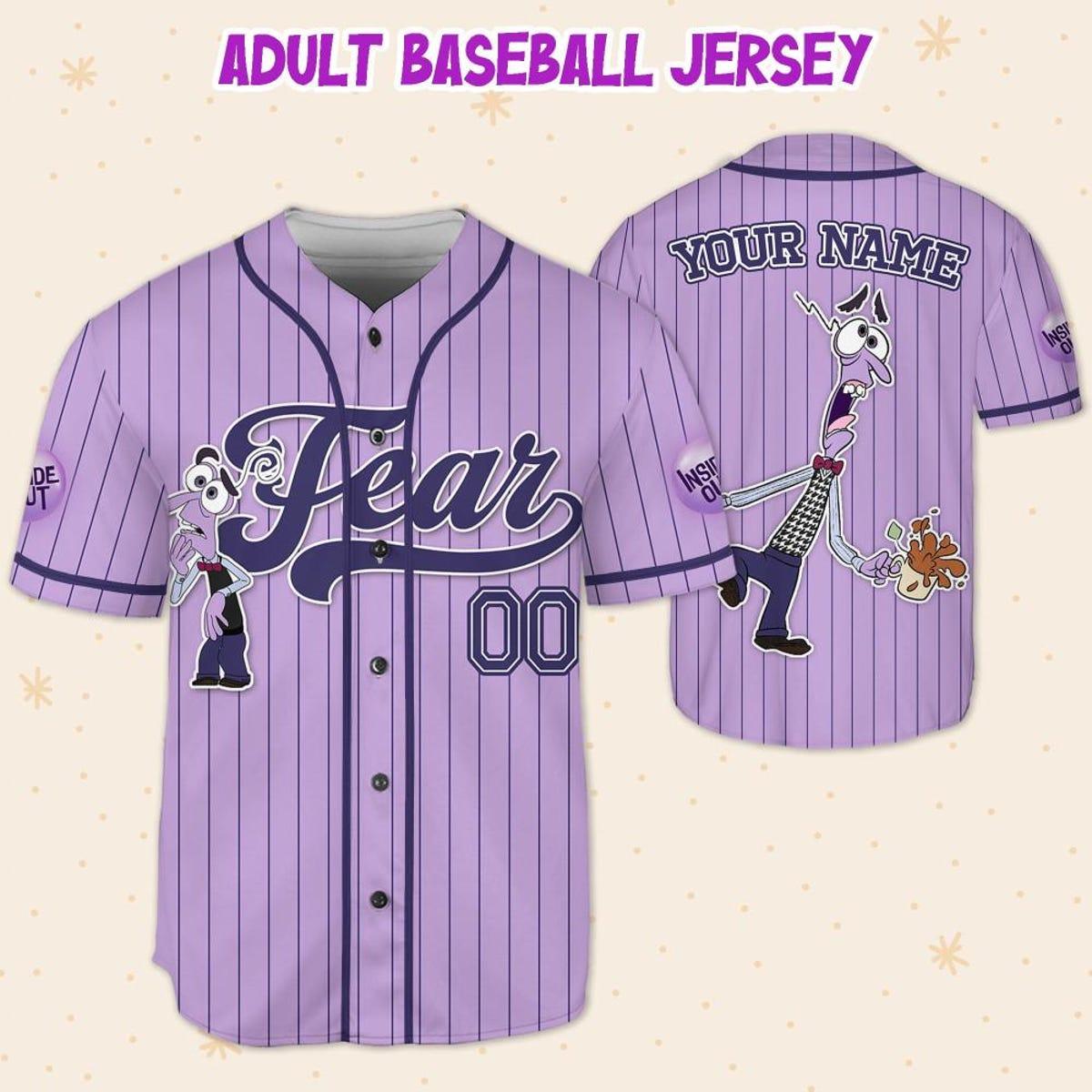 Custom Disney Inside Out Fear Simple Purple Baseball Jersey 5