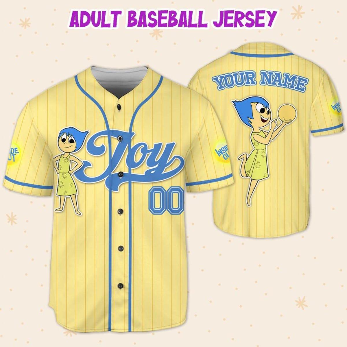 Custom Disney Inside Out Joy Simple Yellow Baseball Jersey 5