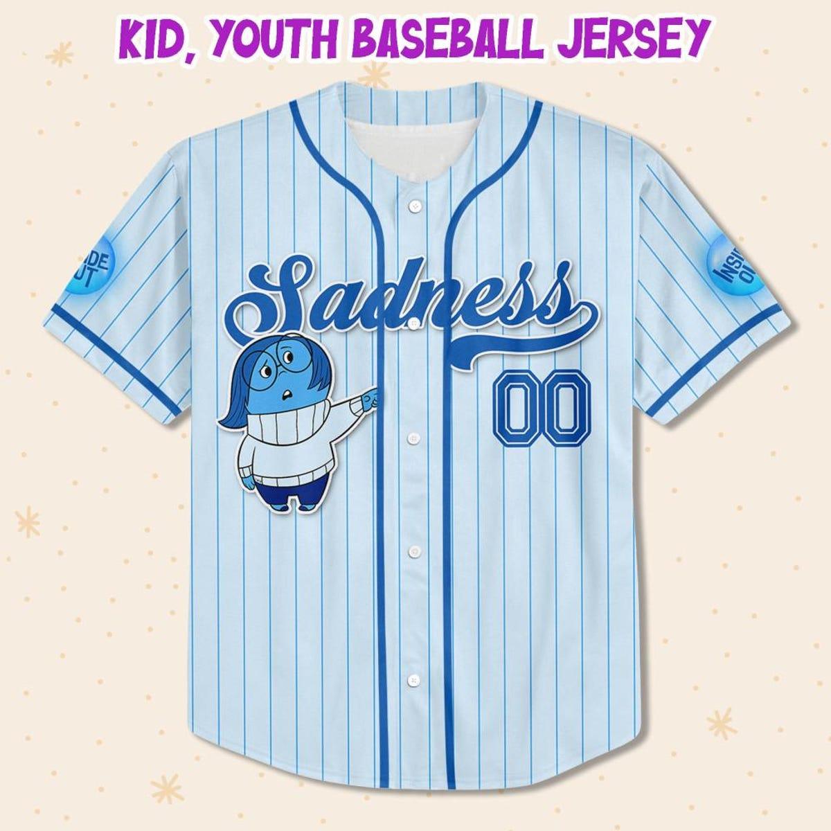 Custom Disney Inside Out Sadness Simple Blue Baseball Jersey 2