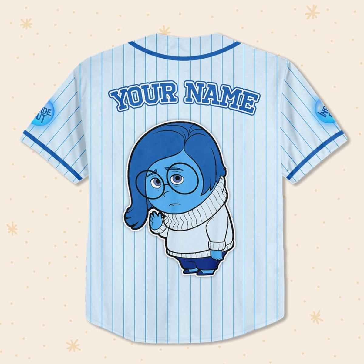 Custom Disney Inside Out Sadness Simple Blue Baseball Jersey 3