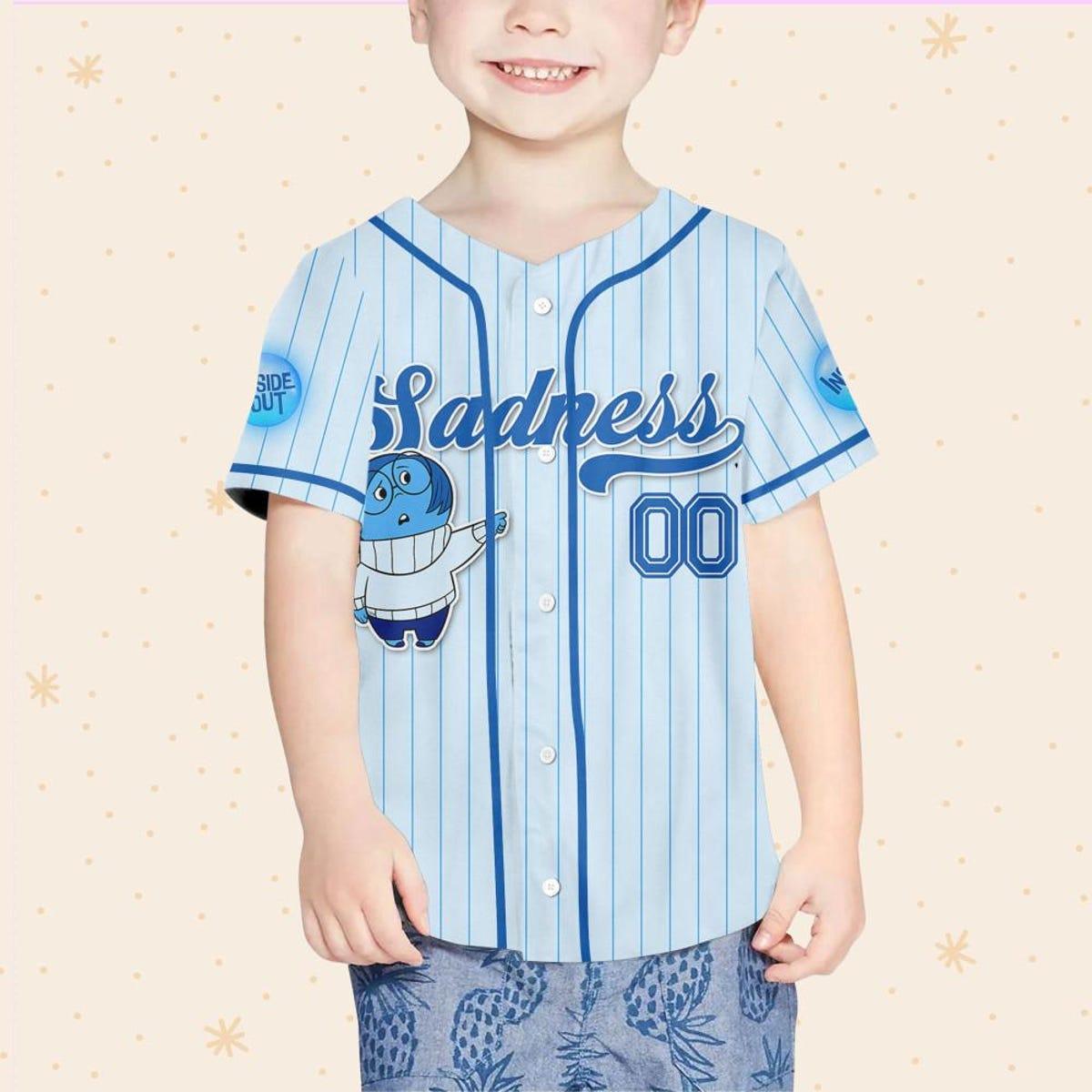 Custom Disney Inside Out Sadness Simple Blue Baseball Jersey 4