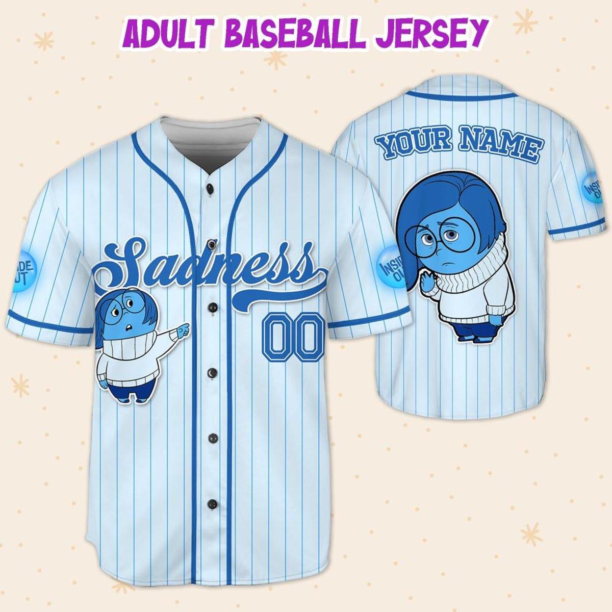 Custom Disney Inside Out Sadness Simple Blue Baseball Jersey 5