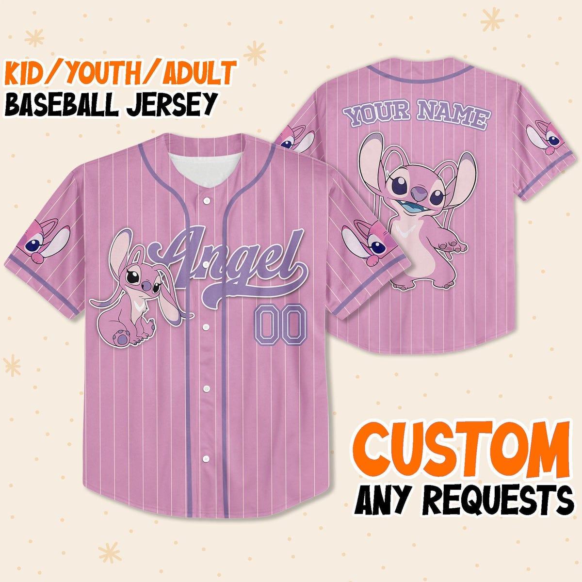 Custom Disney Lilo And Stitch Angel Pink Simple Baseball Jersey 1