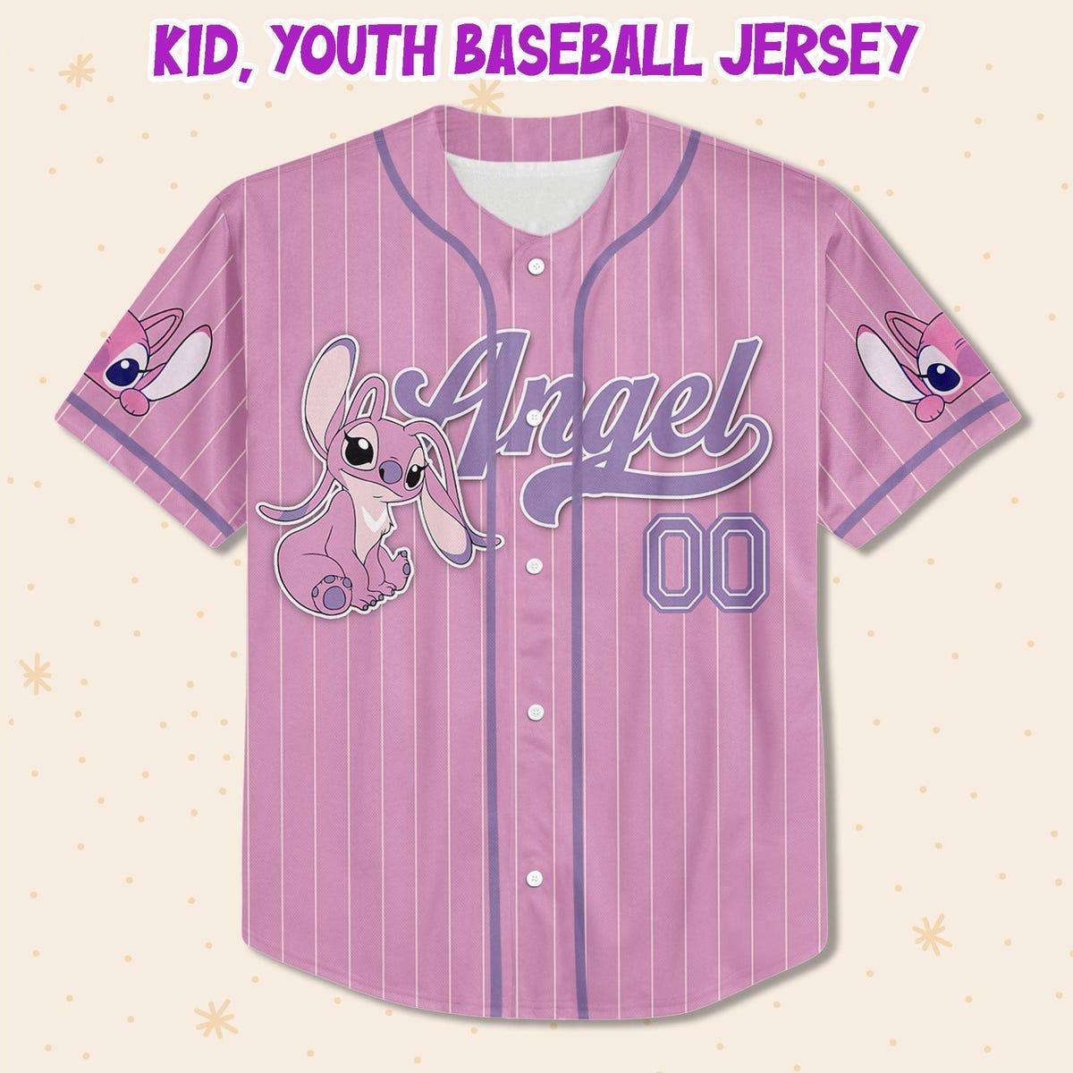 Custom Disney Lilo And Stitch Angel Pink Simple Baseball Jersey 2