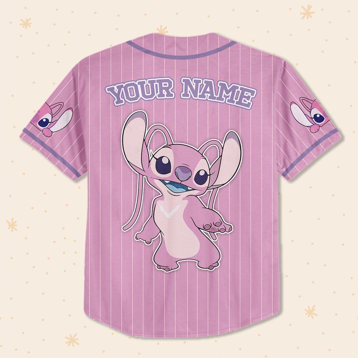 Custom Disney Lilo And Stitch Angel Pink Simple Baseball Jersey 3