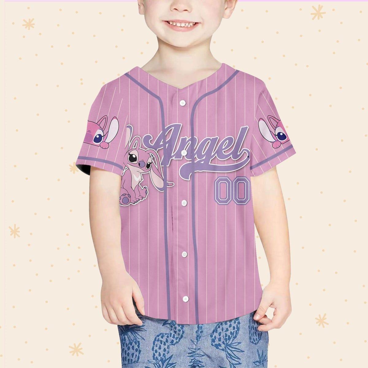 Custom Disney Lilo And Stitch Angel Pink Simple Baseball Jersey 4