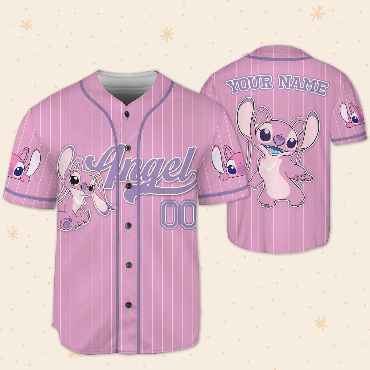 Custom Disney Lilo And Stitch Angel Pink Simple Baseball Jersey 5