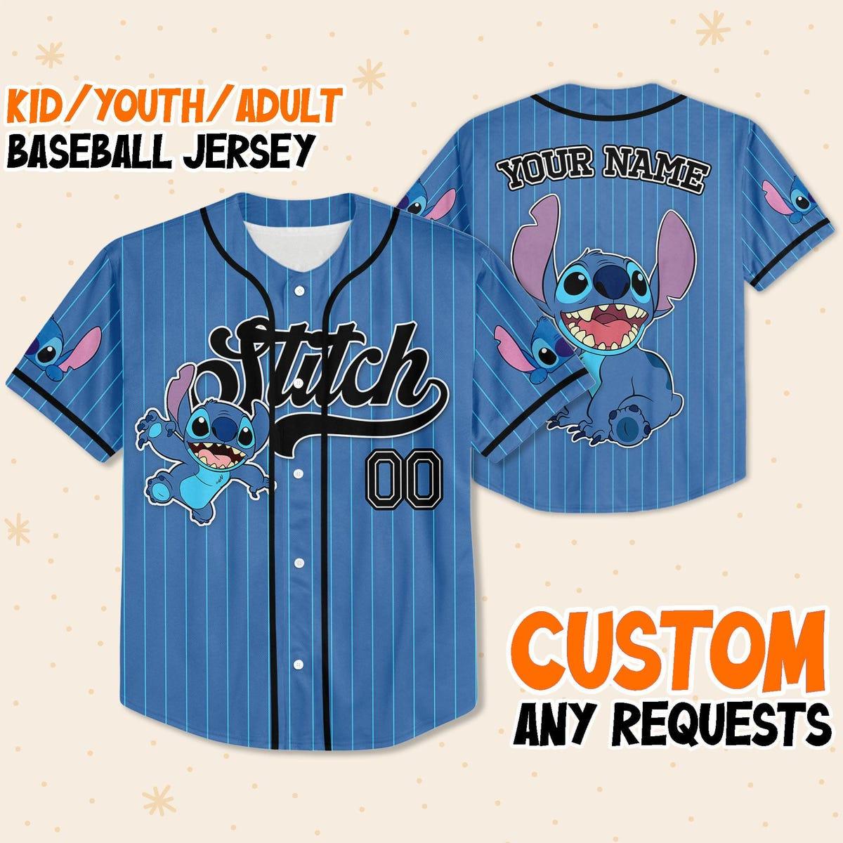 Custom Disney Lilo And Stitch Blue Simple Baseball Jersey 1