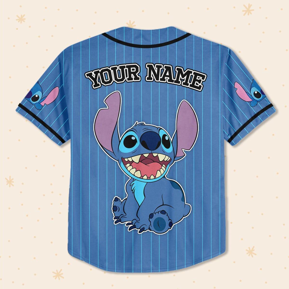 Custom Disney Lilo And Stitch Blue Simple Baseball Jersey 3