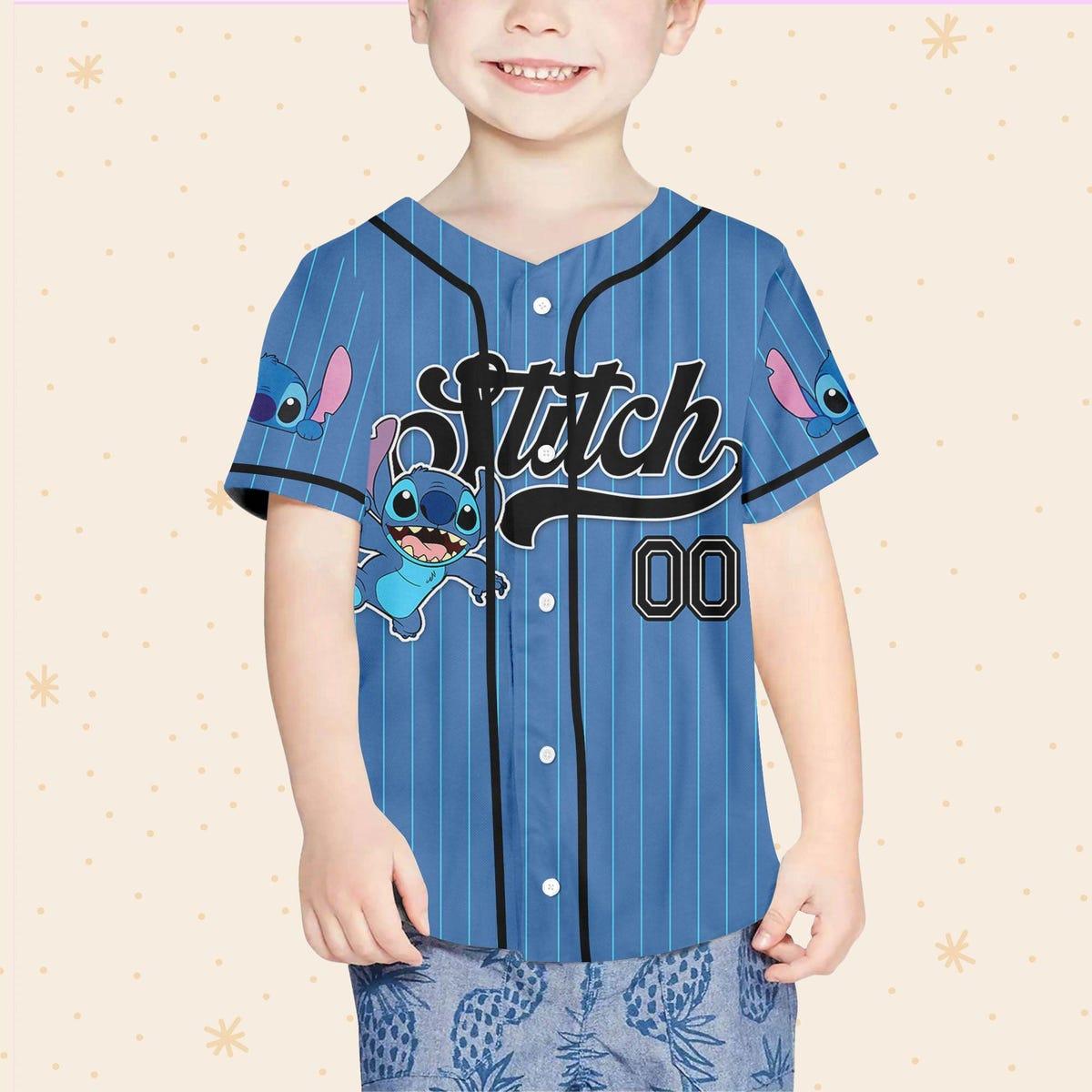 Custom Disney Lilo And Stitch Blue Simple Baseball Jersey 4