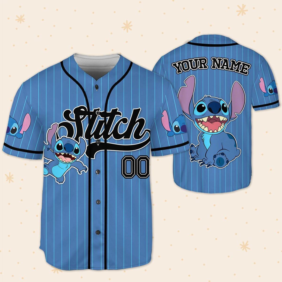 Custom Disney Lilo And Stitch Blue Simple Baseball Jersey 5