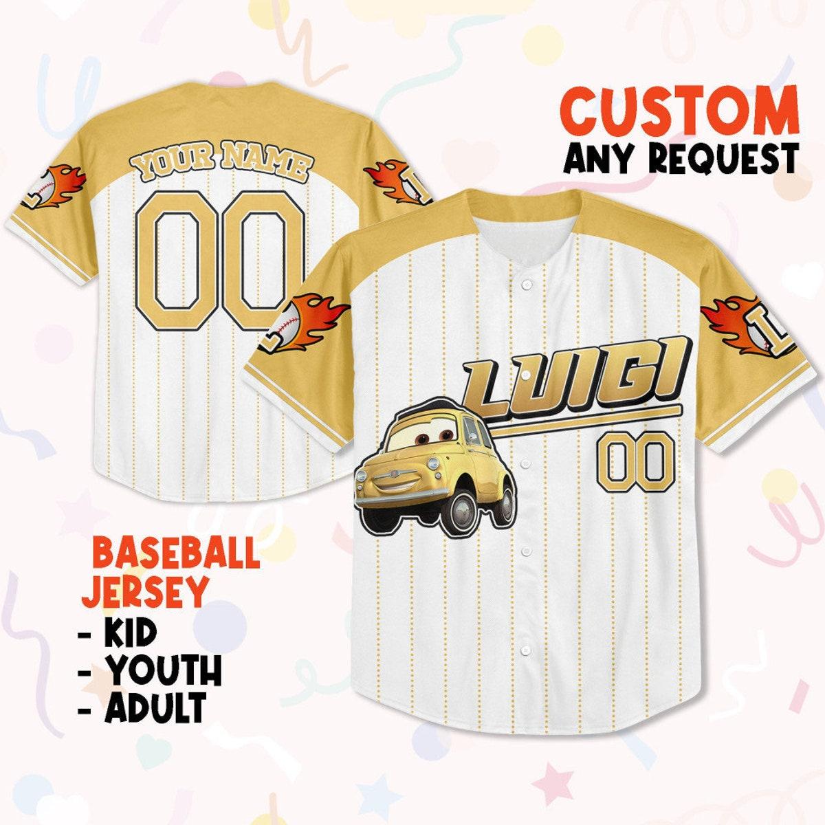 Custom Disney Luigi Yellow Disney Birthday Baseball Jersey 1