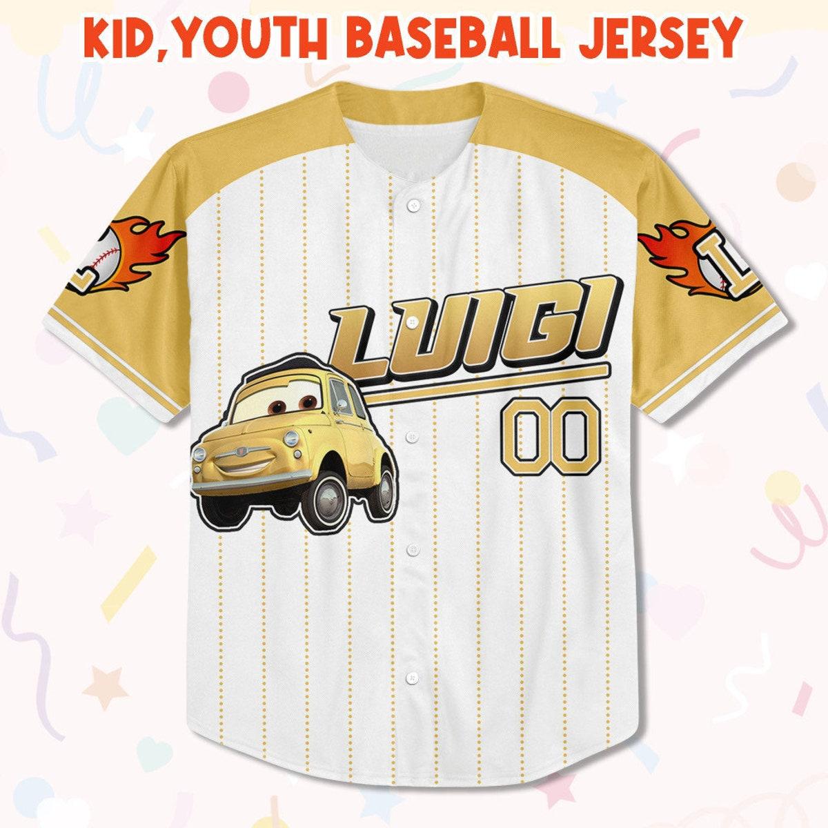 Custom Disney Luigi Yellow Disney Birthday Baseball Jersey 2