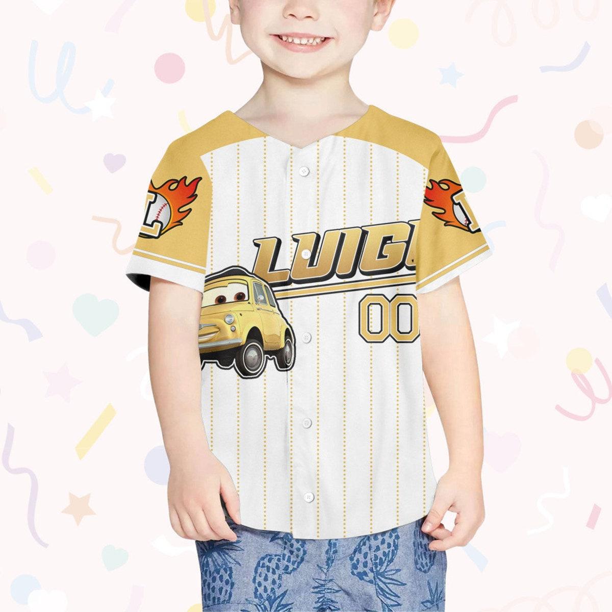 Custom Disney Luigi Yellow Disney Birthday Baseball Jersey 4