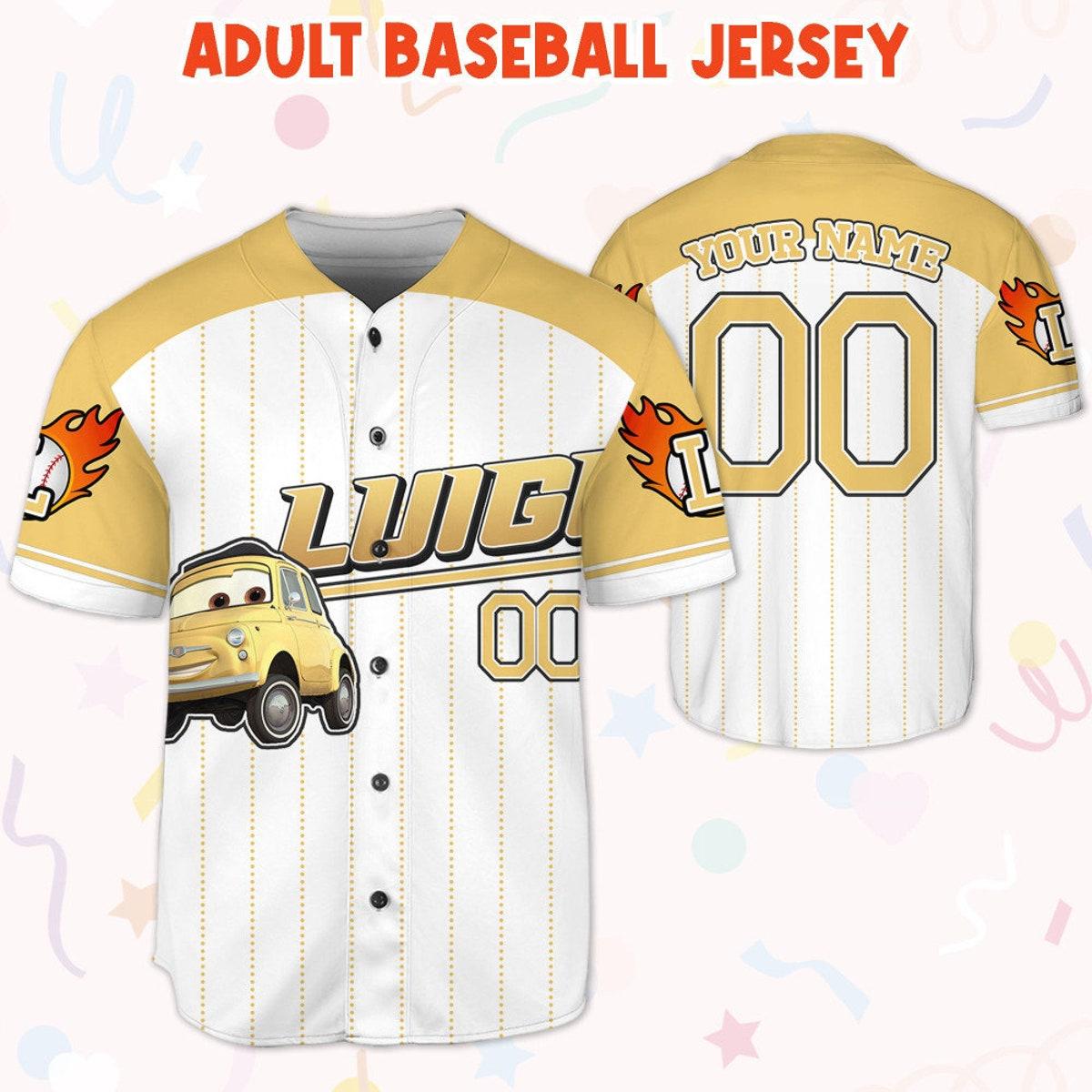 Custom Disney Luigi Yellow Disney Birthday Baseball Jersey 5