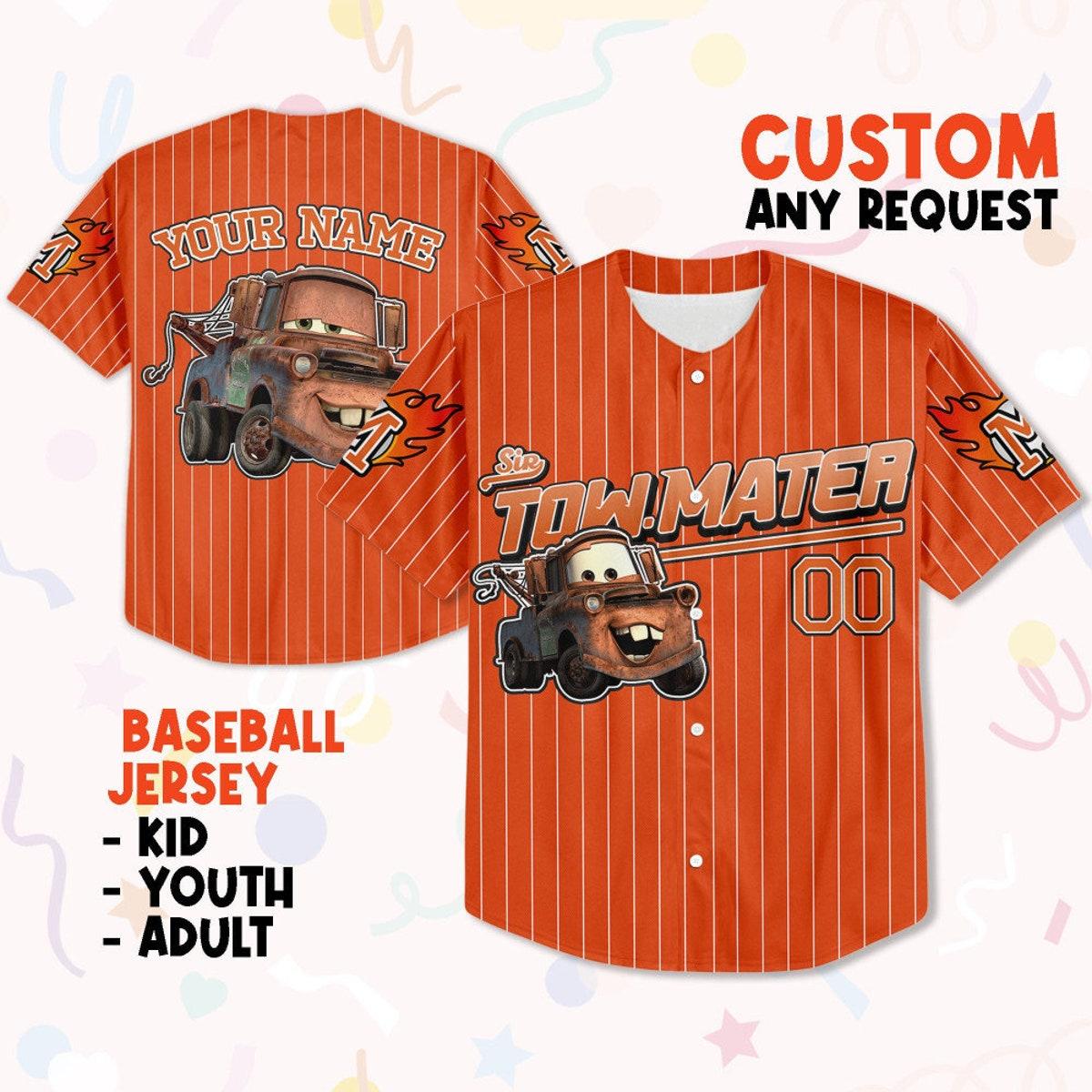 Custom Disney Mater Orange Lightning Mcqueen Baseball Jersey 1