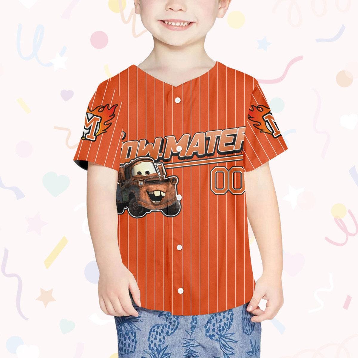 Custom Disney Mater Orange Lightning Mcqueen Baseball Jersey 4