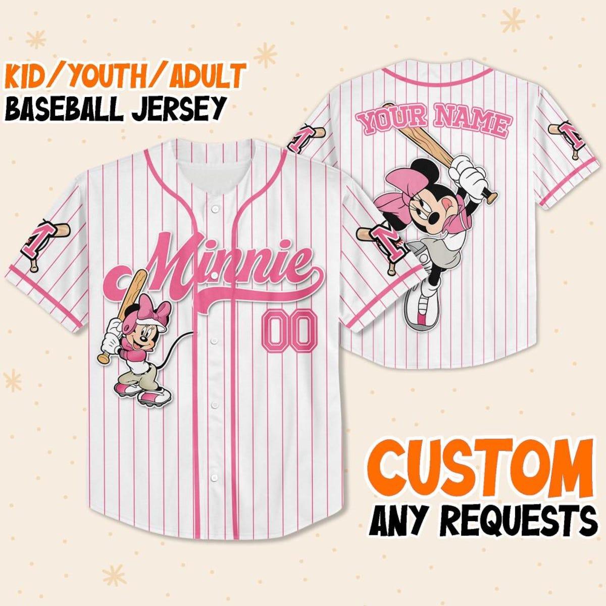 Custom Disney Mickey And Friends Minnie Pink Baseball Jersey 1