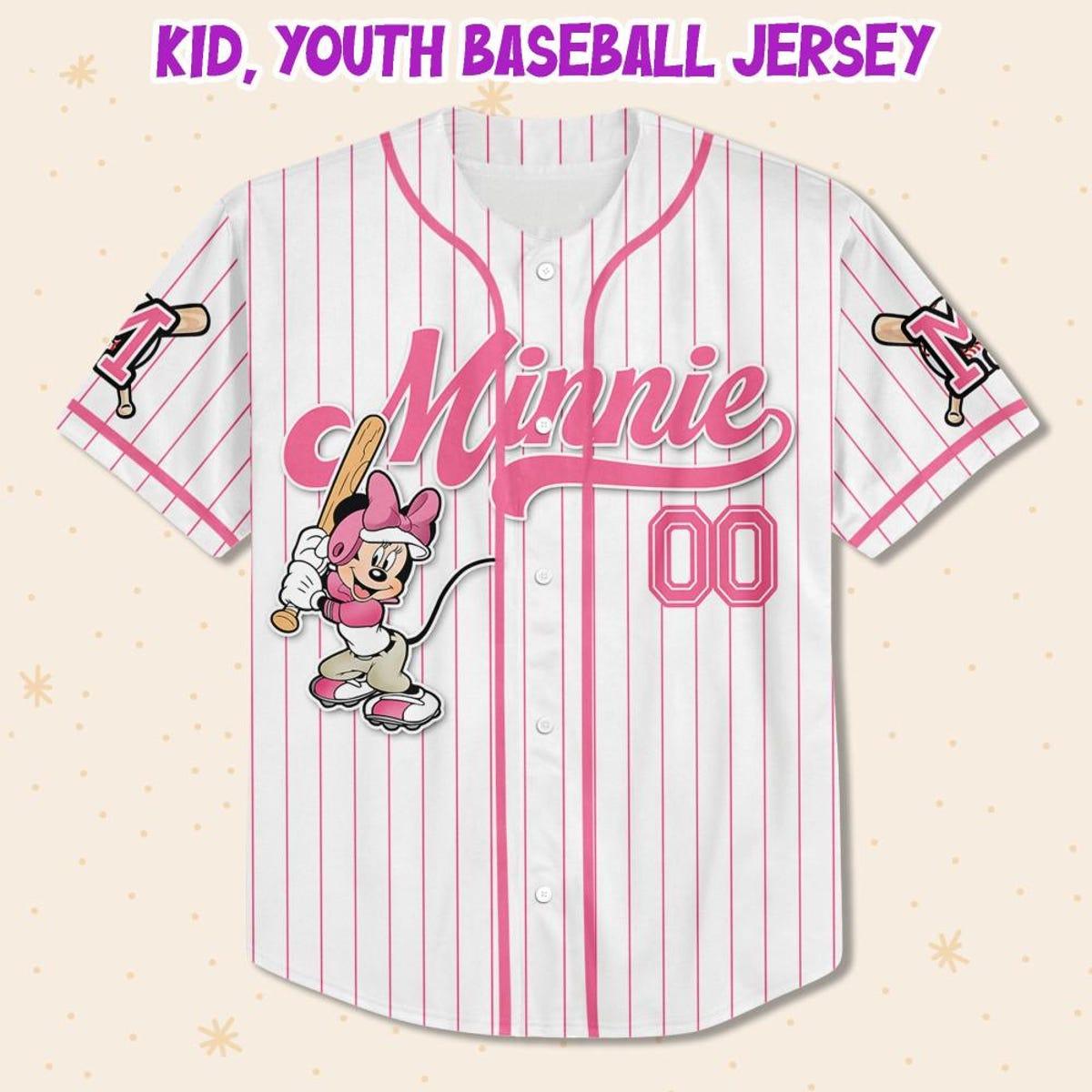 Custom Disney Mickey And Friends Minnie Pink Baseball Jersey 2