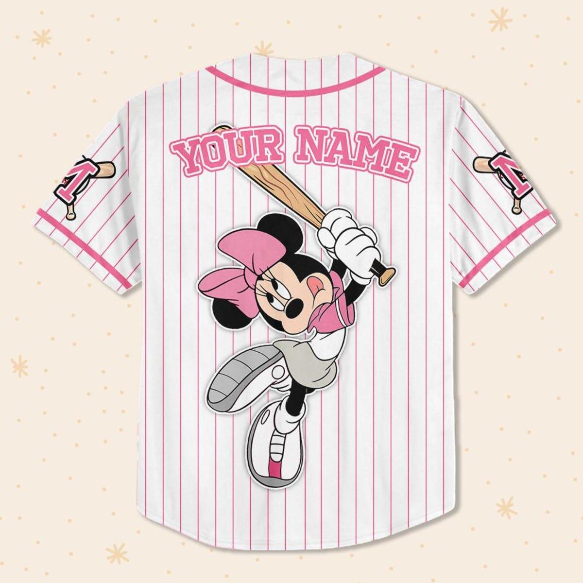 Custom Disney Mickey And Friends Minnie Pink Baseball Jersey 3