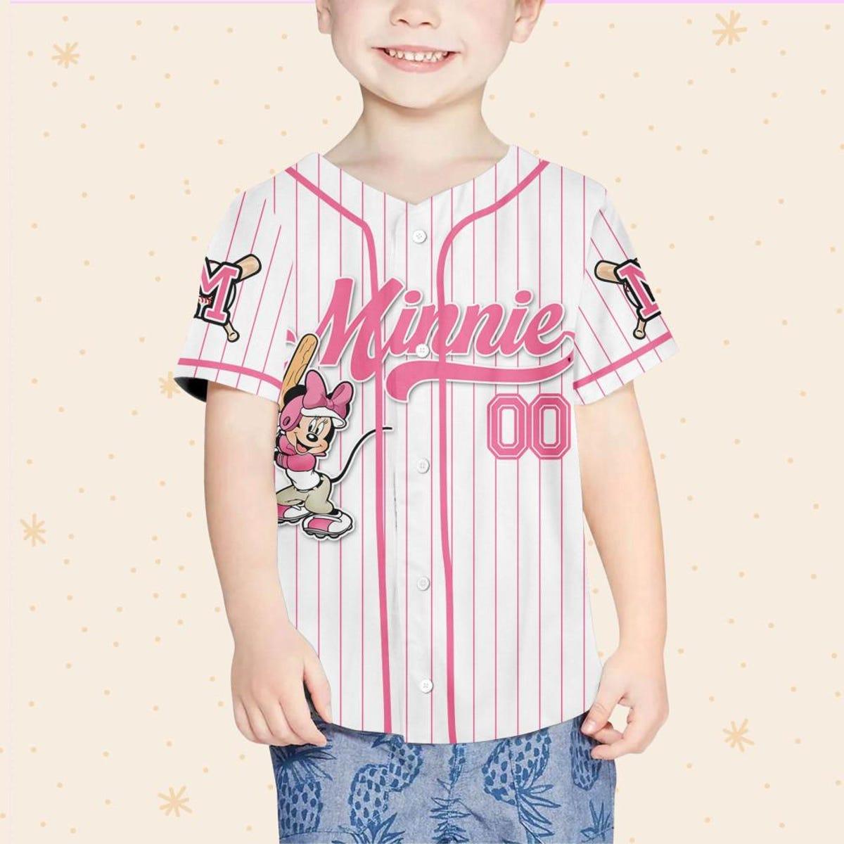 Custom Disney Mickey And Friends Minnie Pink Baseball Jersey 4