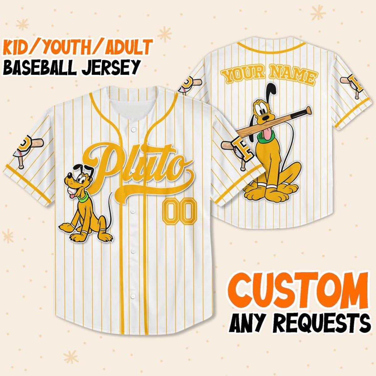 Custom Disney Mickey And Friends Pluto Yellow Baseball Jersey 1