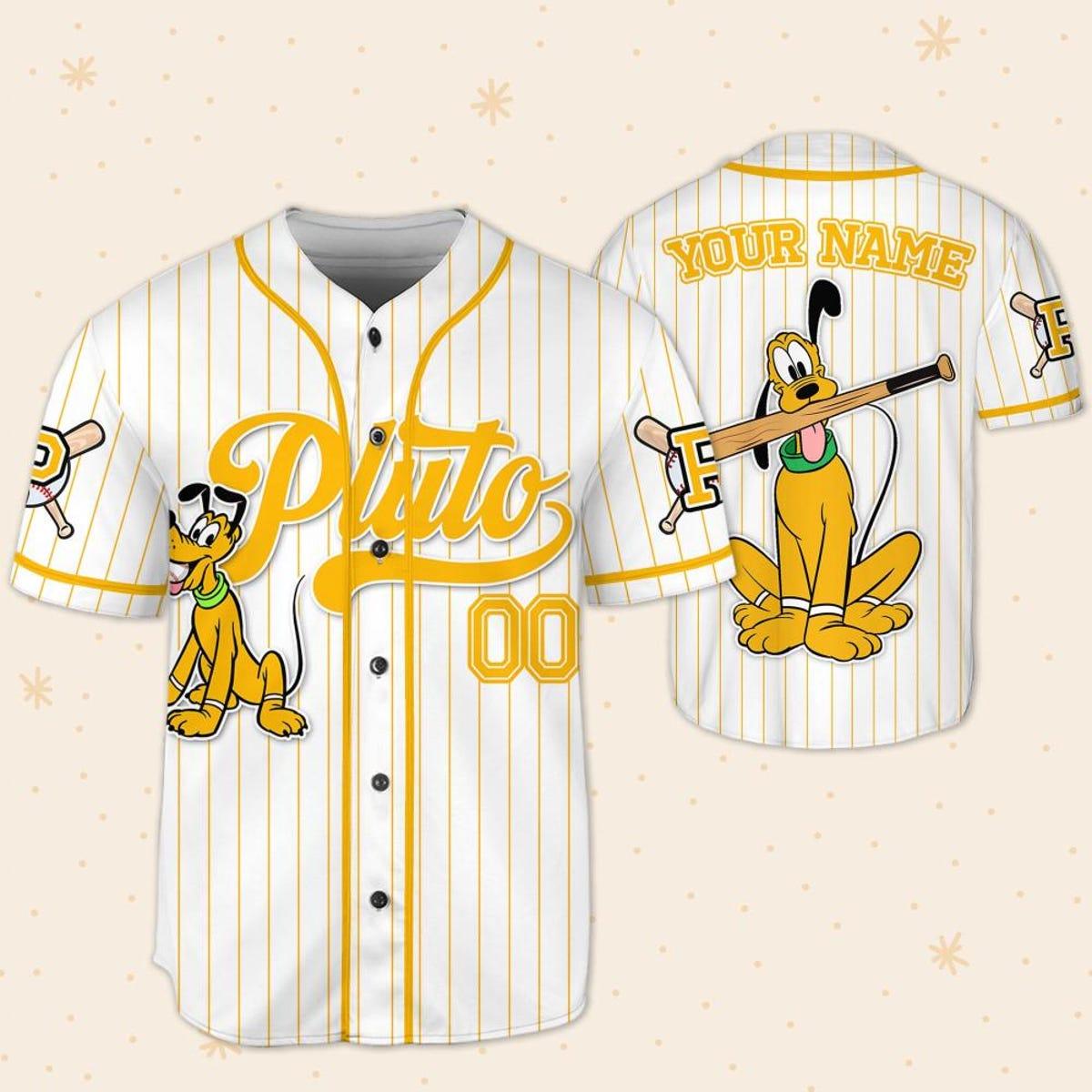 Custom Disney Mickey And Friends Pluto Yellow Baseball Jersey 5