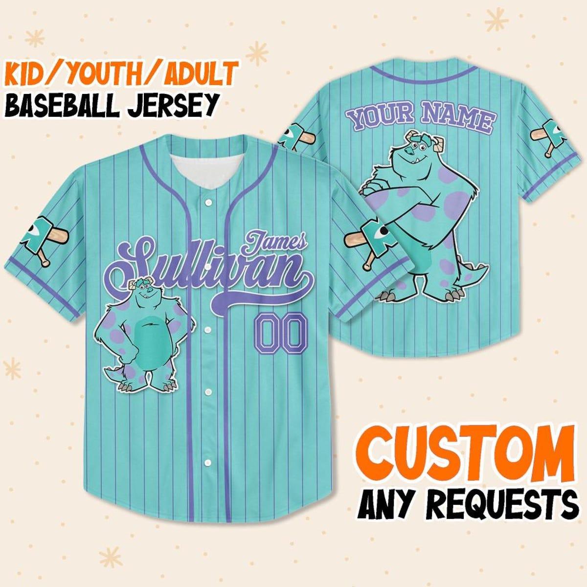 Custom Disney Monster Inc James Sullivan Cyan Simple Baseball Jersey 1