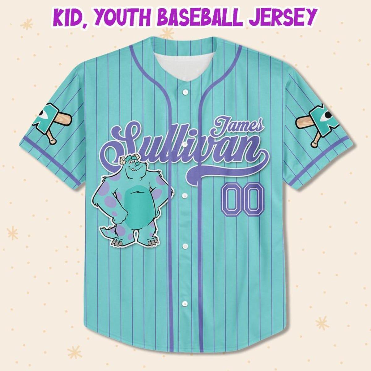 Custom Disney Monster Inc James Sullivan Cyan Simple Baseball Jersey 2