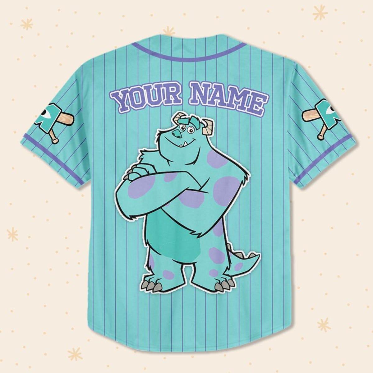 Custom Disney Monster Inc James Sullivan Cyan Simple Baseball Jersey 3