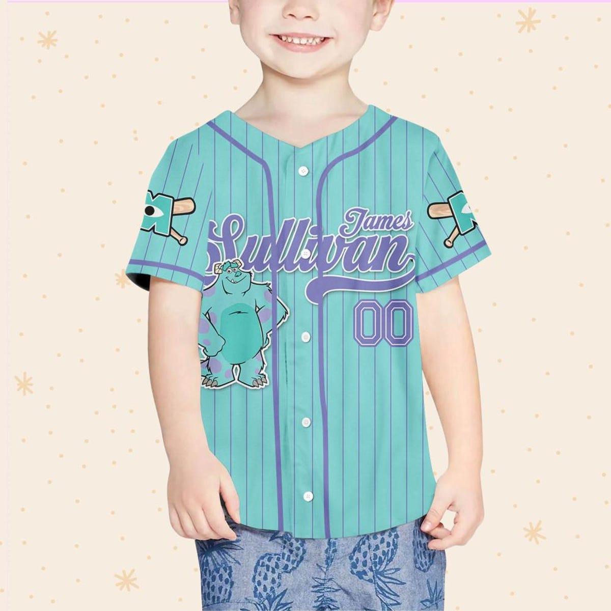 Custom Disney Monster Inc James Sullivan Cyan Simple Baseball Jersey 4