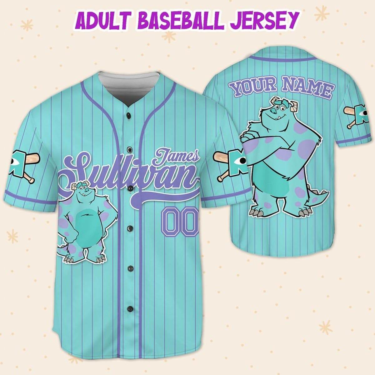 Custom Disney Monster Inc James Sullivan Cyan Simple Baseball Jersey 5