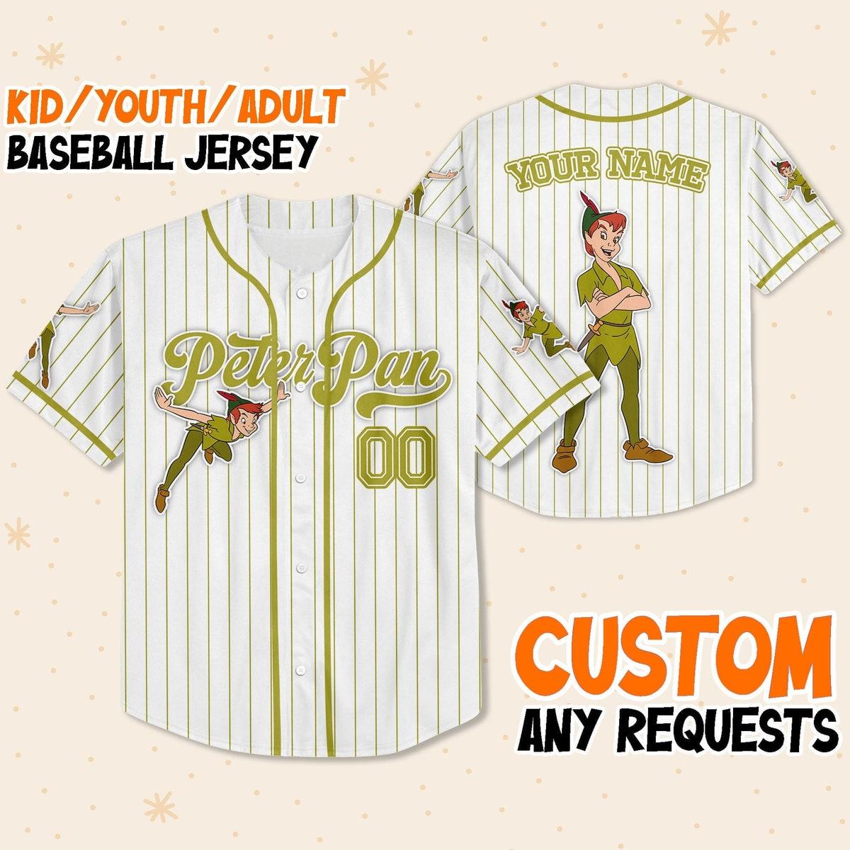 Custom Disney Peter Pan Simple Stripe Retro Game Day Baseball Jersey 1