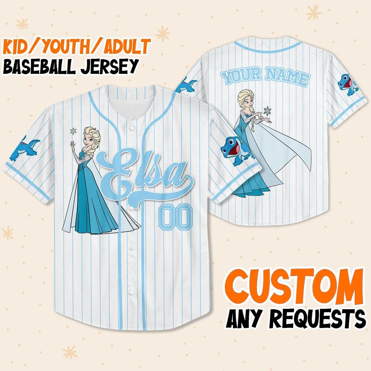 Custom Disney Princess Elsa Frozen Simple Custom Name Baseball Jersey 1