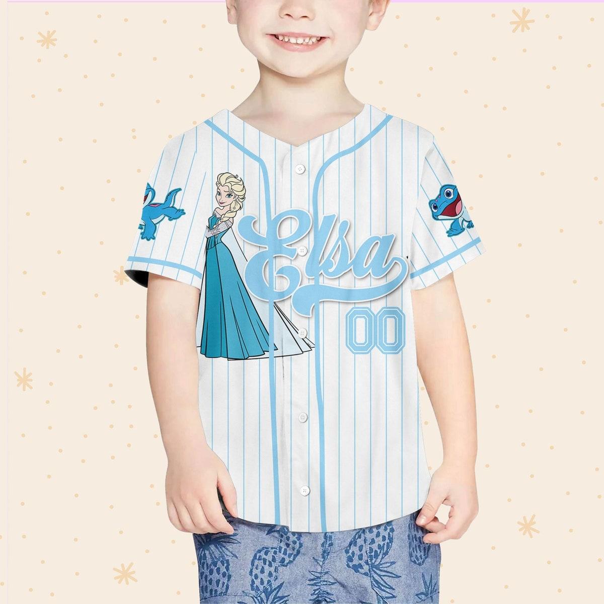 Custom Disney Princess Elsa Frozen Simple Custom Name Baseball Jersey 4