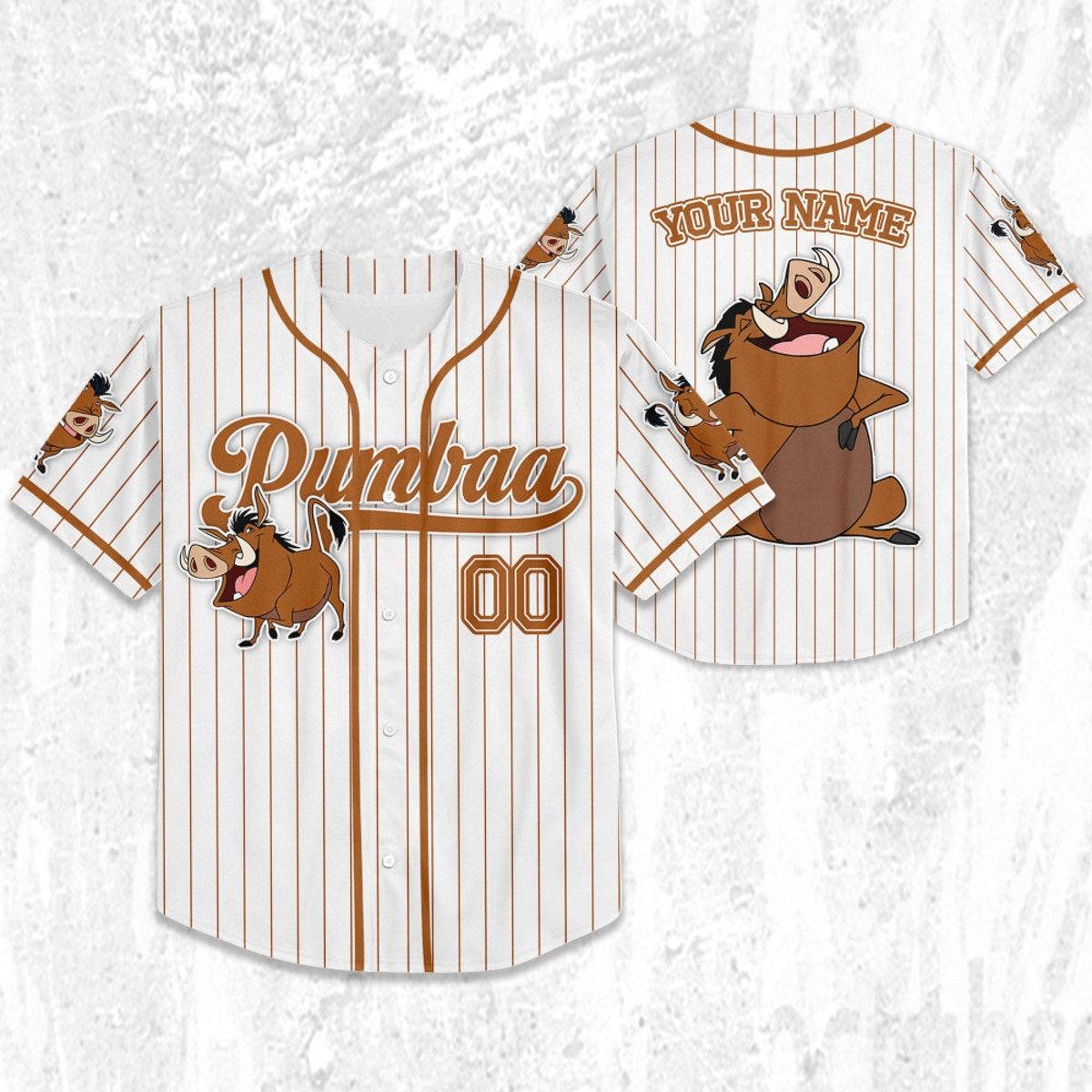 Custom Disney The Lion King Pumbaa Simple Stripe Baseball Jersey 2