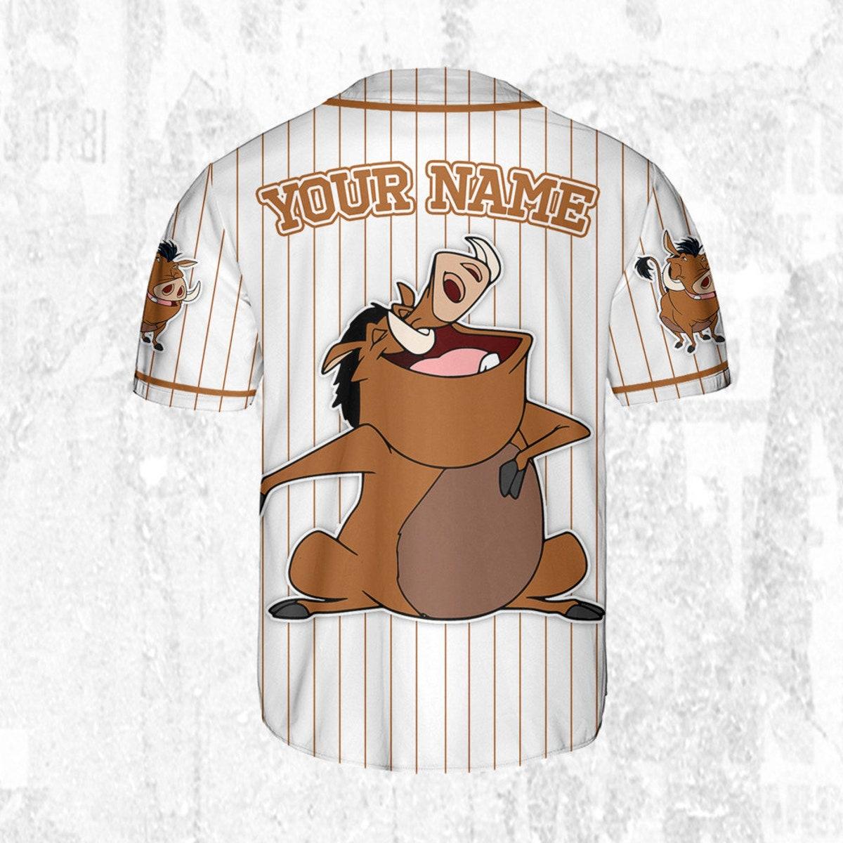 Custom Disney The Lion King Pumbaa Simple Stripe Baseball Jersey 4