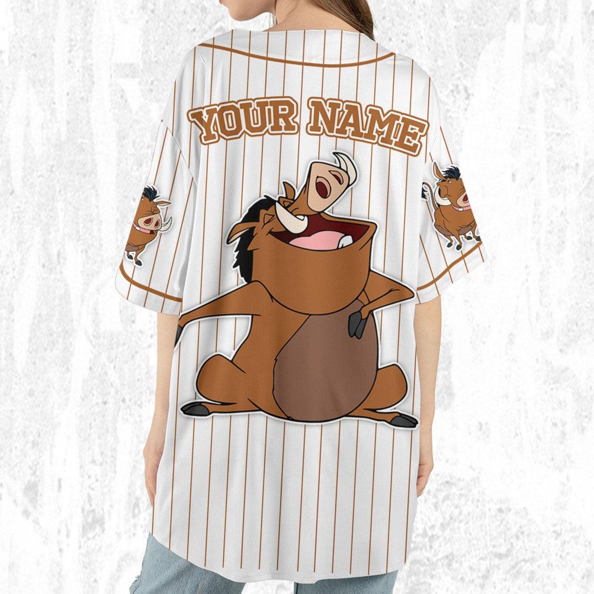 Custom Disney The Lion King Pumbaa Simple Stripe Baseball Jersey 6