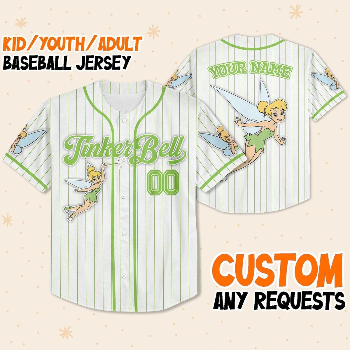 Custom Disney Tinkerbell Simple Stripe Baseball Jersey 1