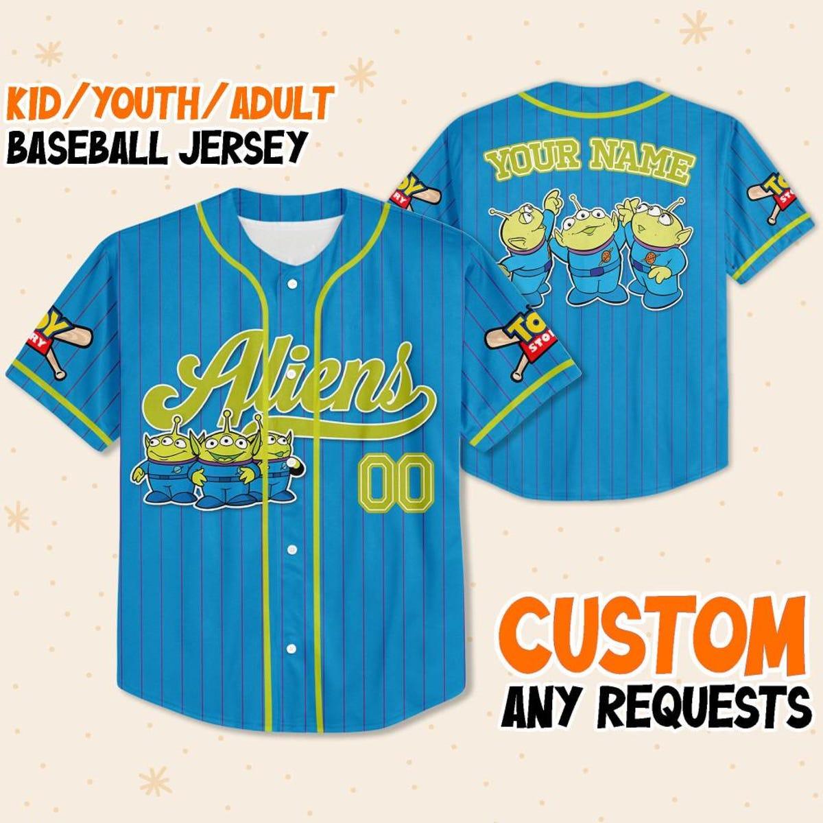 Custom Disney Toy Story Aliens Blue Simple Baseball Jersey 1