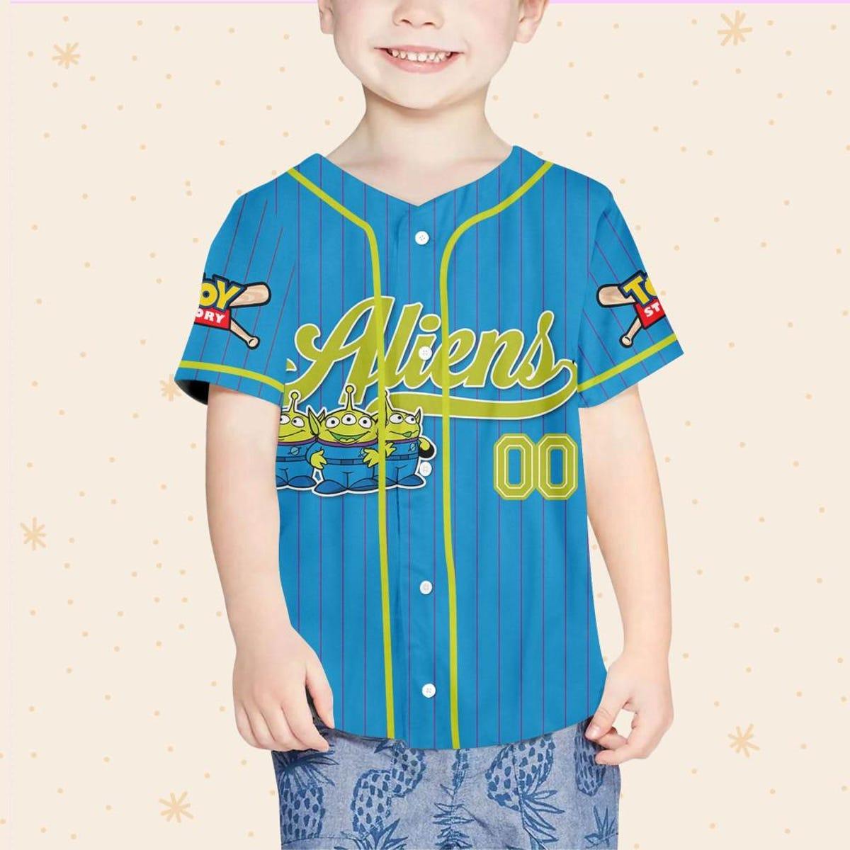 Custom Disney Toy Story Aliens Blue Simple Baseball Jersey 4