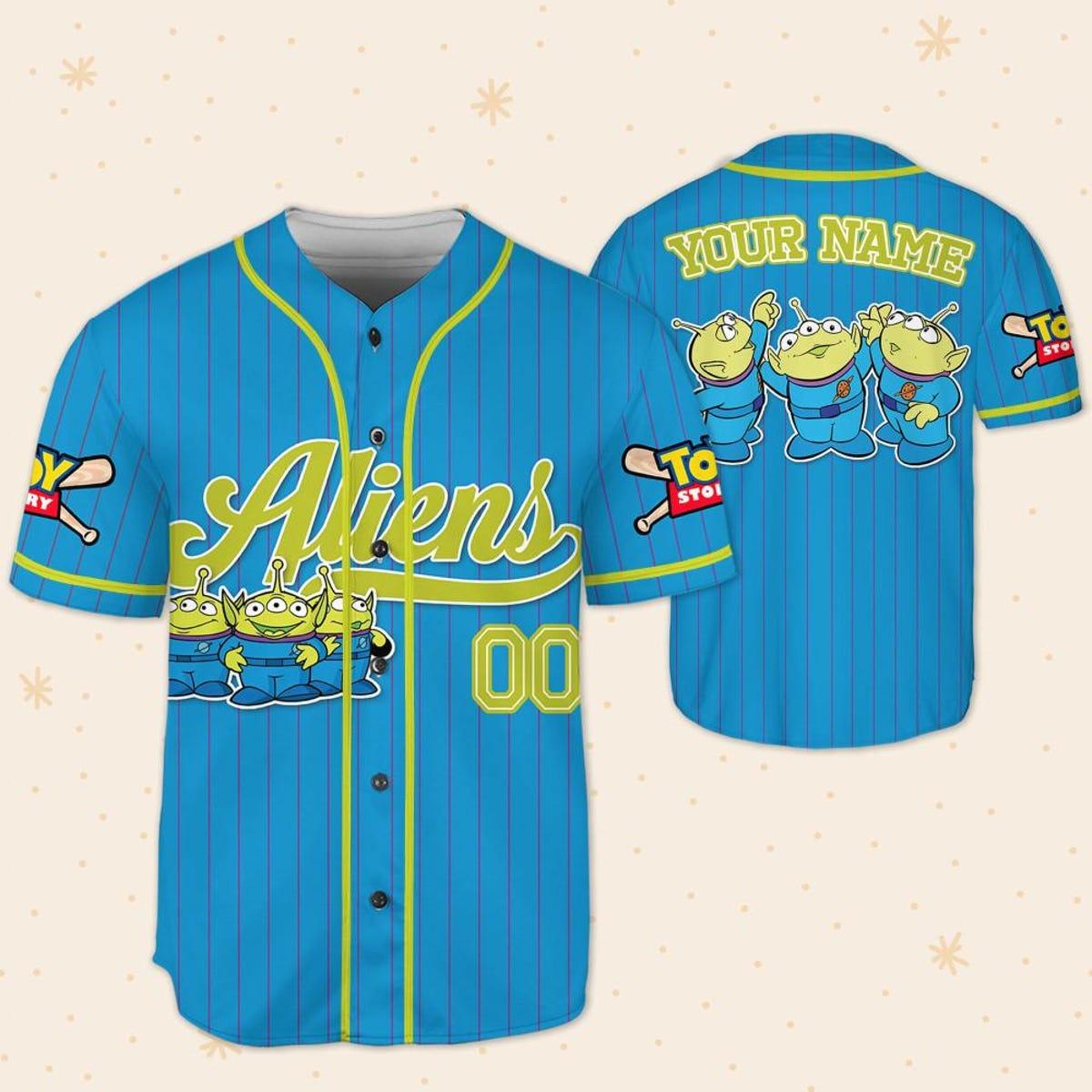 Custom Disney Toy Story Aliens Blue Simple Baseball Jersey 5