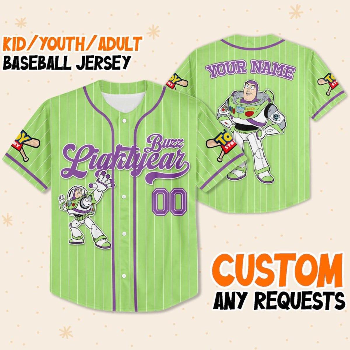 Custom Disney Toy Story Buzz Lightyear Green Simple Baseball Jersey 1