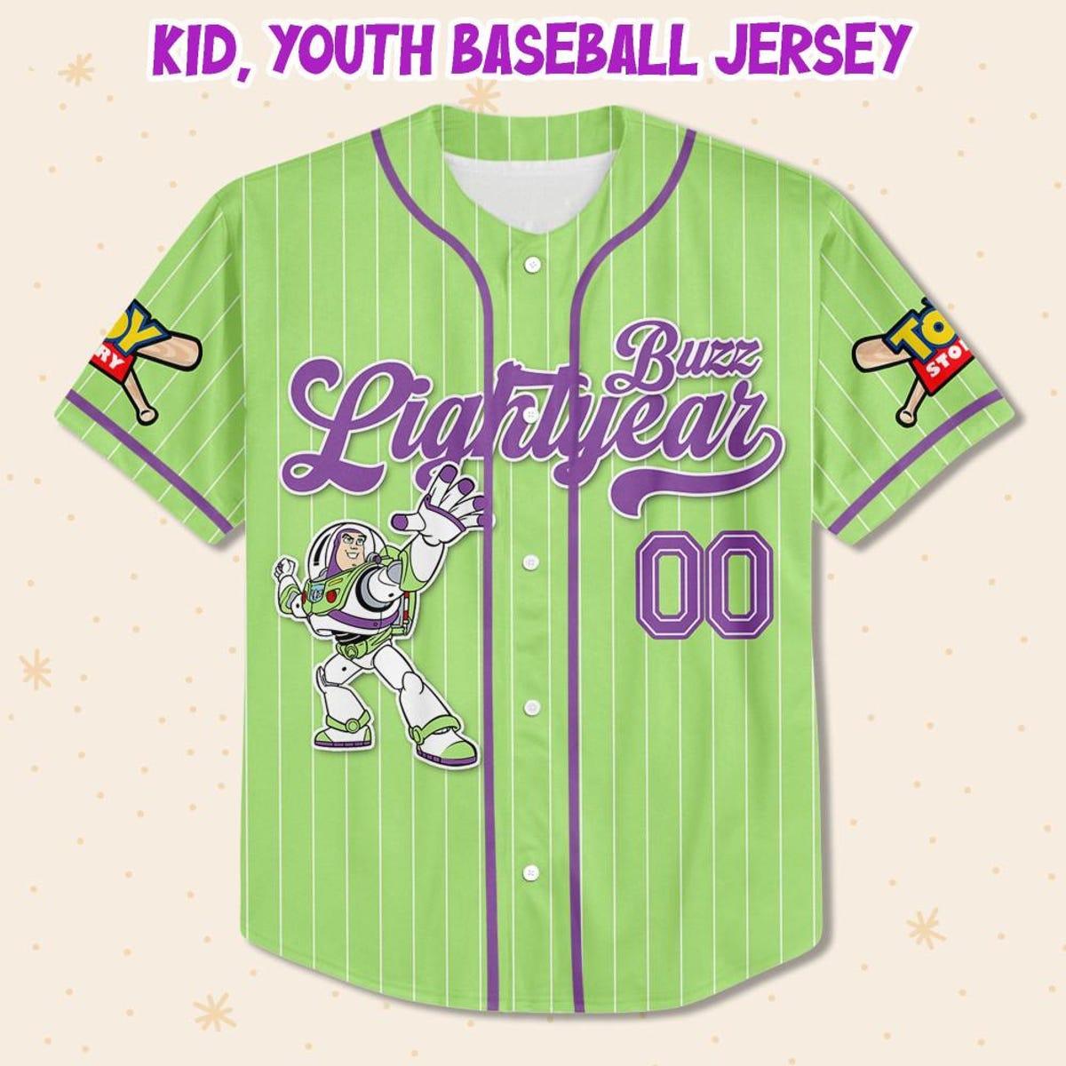 Custom Disney Toy Story Buzz Lightyear Green Simple Baseball Jersey 2