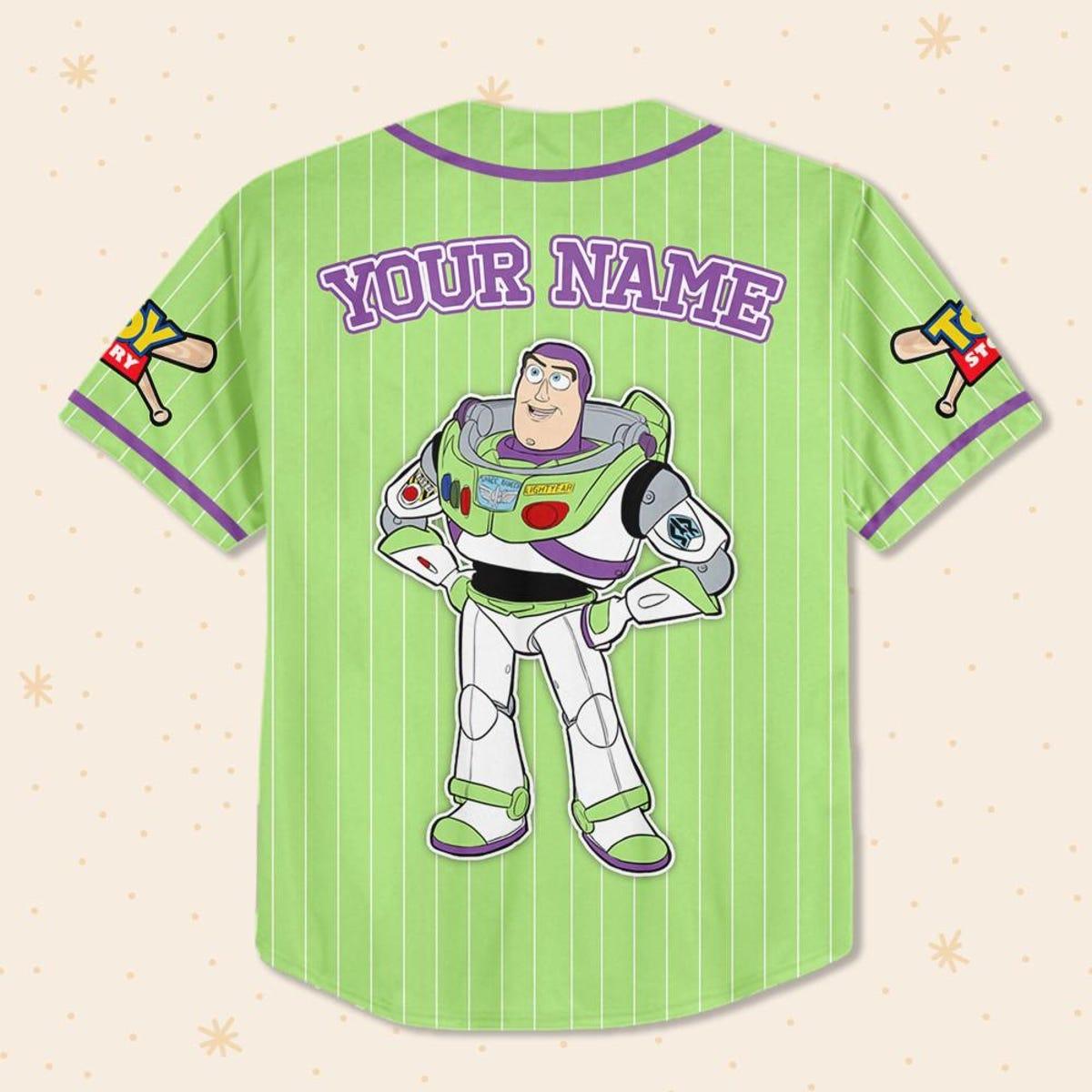 Custom Disney Toy Story Buzz Lightyear Green Simple Baseball Jersey 3