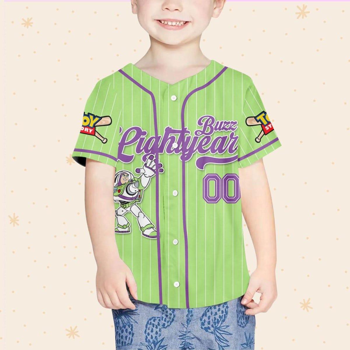 Custom Disney Toy Story Buzz Lightyear Green Simple Baseball Jersey 4