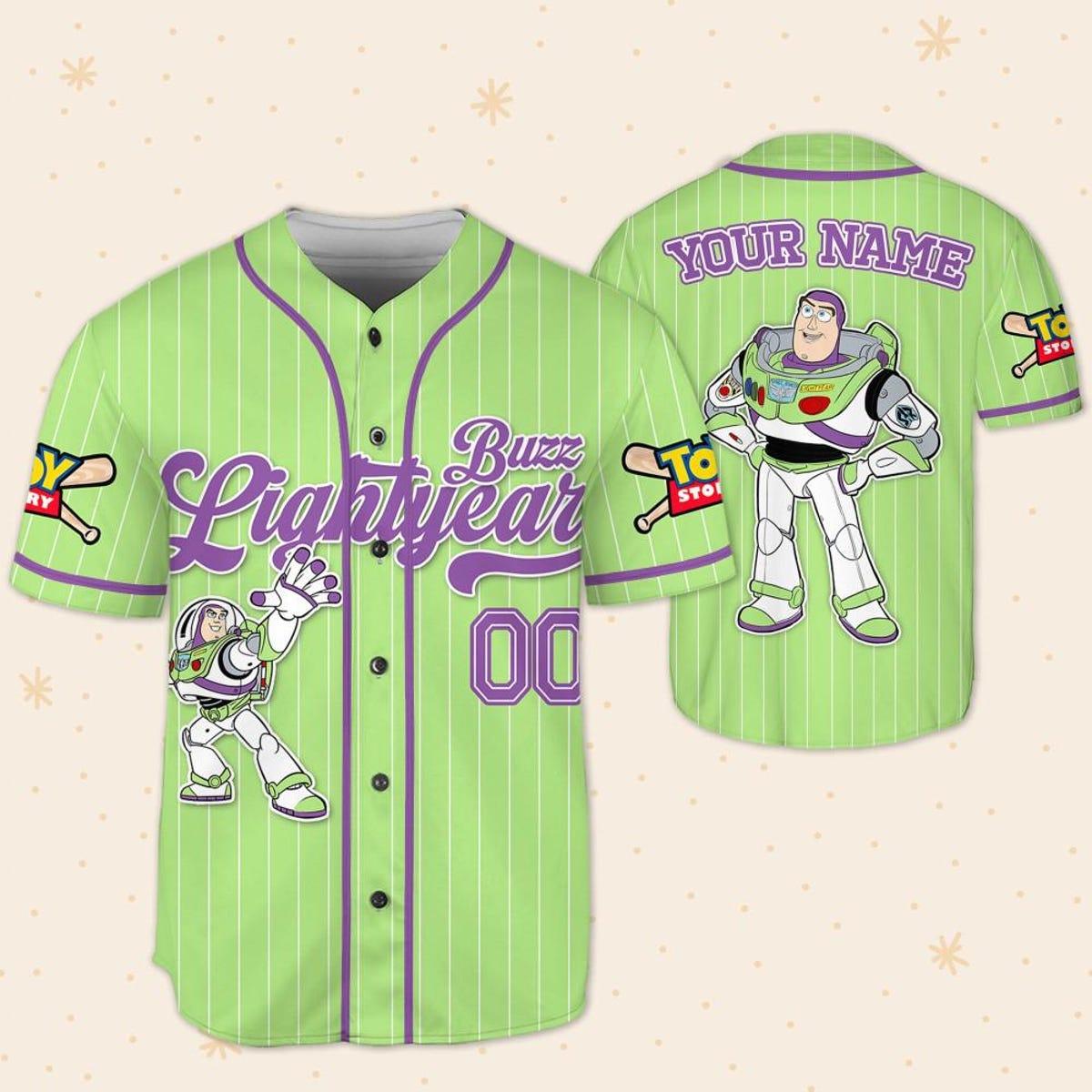 Custom Disney Toy Story Buzz Lightyear Green Simple Baseball Jersey 5