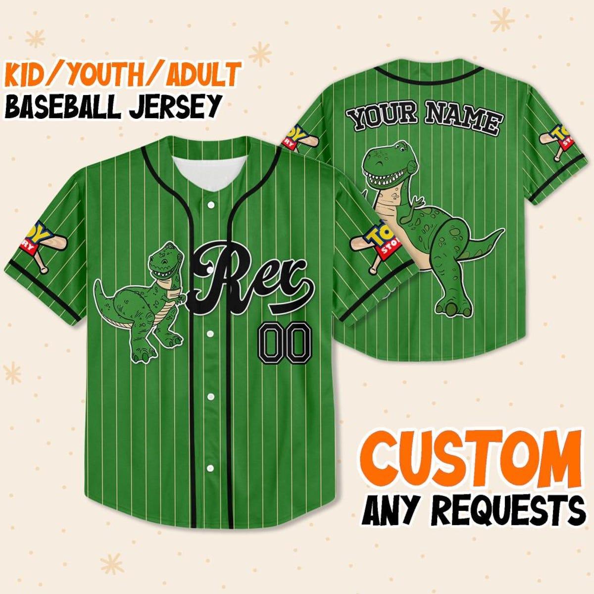 Custom Disney Toy Story Rex Green Simple Baseball Jersey 1