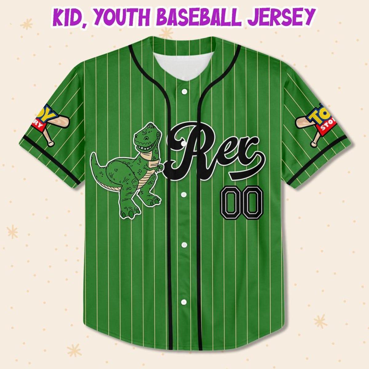 Custom Disney Toy Story Rex Green Simple Baseball Jersey 2